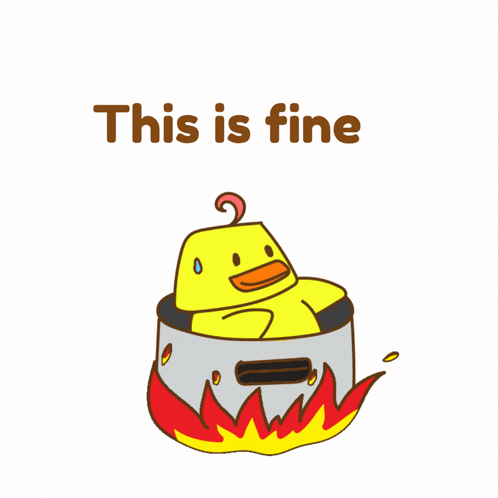 A Cartoon Of A Duck In A Pot With The Words " This Is Fine " Below It GIF