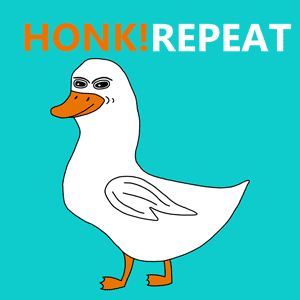 A Cartoon Of A Duck Laying On Its Back With The Words Honk Repeat Below It GIF
