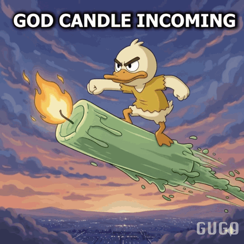 A Cartoon Of A Duck On A Candle With The Words God Candle Incoming GIF