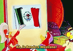 a cartoon of a duck saying " ah la bandera mexicana "