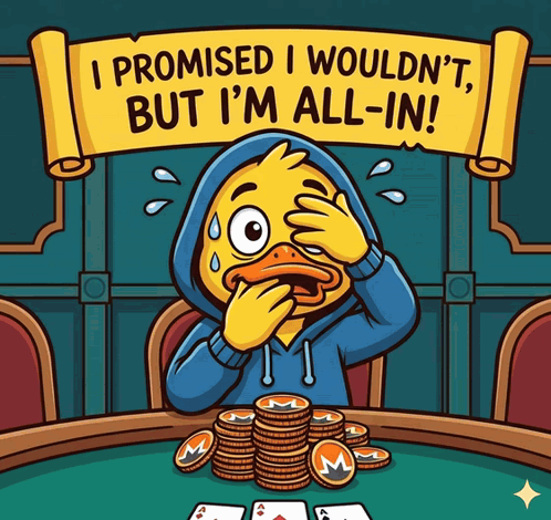 A Cartoon Of A Duck Sitting At A Table With A Banner That Says I Promised GIF