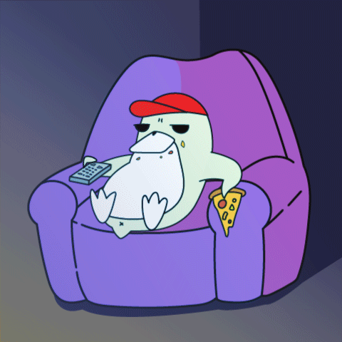 A Cartoon Of A Duck Sitting In A Chair With A Remote GIF