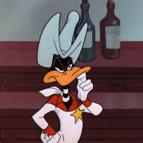 a cartoon of a duck wearing a cowboy hat and gloves