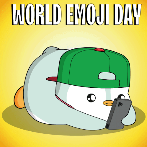 A Cartoon Of A Duck Wearing A Green Hat Looking At A Cell Phone GIF
