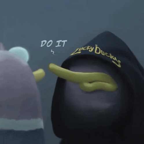 A Cartoon Of A Duck Wearing A Lucky Ducky Shirt GIF