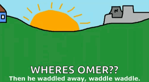 A Cartoon Of A Duck With The Words " Wheres Omer " GIF