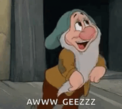 A Cartoon Of A Dwarf From Snow White And The Seven Dwarfs Is Standing In Front Of A Door . GIF