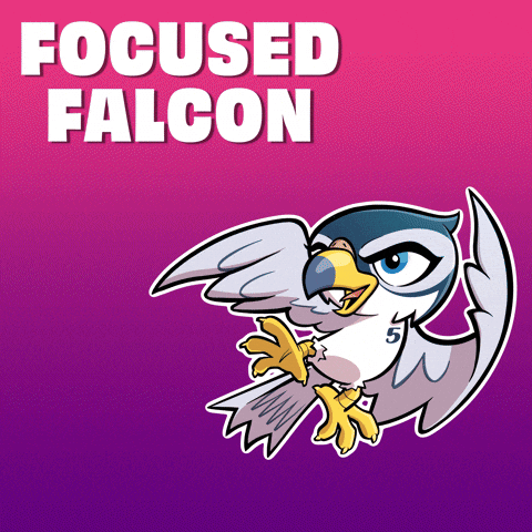 A Cartoon Of A Falcon With The Words Focused Falcon Behind It GIF