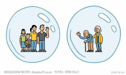 A Cartoon Of A Family And An Elderly Man With A Speech Bubble That Says Ka Peka Ati Au GIF