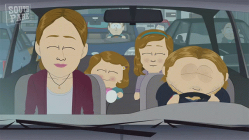A Cartoon Of A Family In A Car With The Words South Park On The Bottom Right GIF
