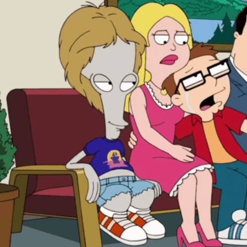 A Cartoon Of A Family Sitting On A Bench With A Woman Holding A Child GIF