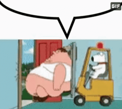 A Cartoon Of A Fat Man Sitting On A Forklift . GIF