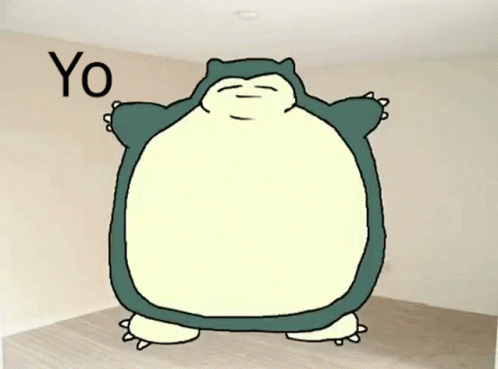 A Cartoon Of A Fat Snorlax Standing In A Room With The Word Yo Written On The Wall . GIF