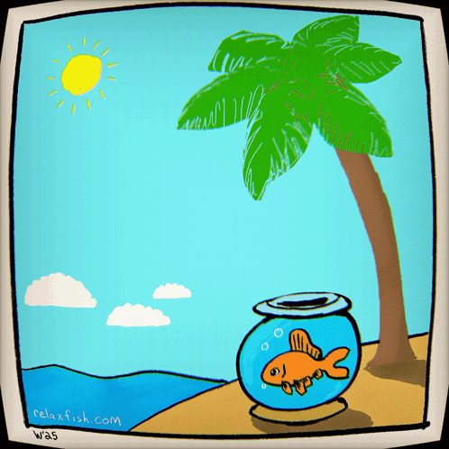 A Cartoon Of A Fish In A Bowl With Relaxfish.com Written On The Bottom Right GIF