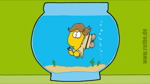 A Cartoon Of A Fish In A Bowl With The Website Www.ruthe.de On The Bottom Right GIF