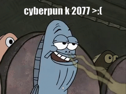 A Cartoon Of A Fish With The Words Cyberpunk K 2077 On It GIF