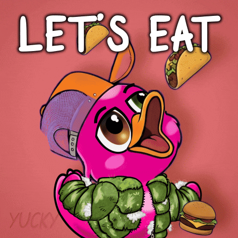 A Cartoon Of A Flamingo With The Words Let 'S Eat GIF