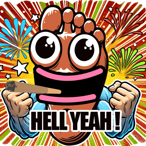 A Cartoon Of A Foot Holding A Cigarette And The Words Hell Yeah GIF