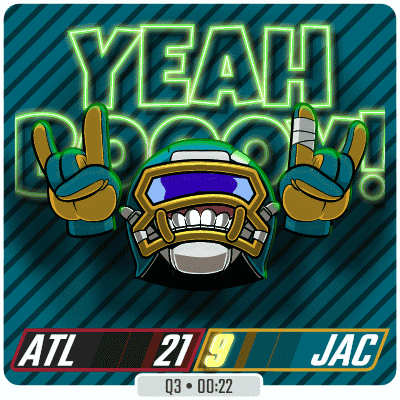 A Cartoon Of A Football Player Giving A Rock Sign With The Words Yeah Boom Behind Him GIF