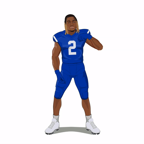 A Cartoon Of A Football Player Wearing A Blue Jersey With The Number 2 On It GIF