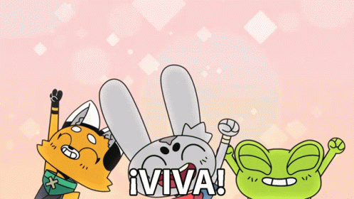 A Cartoon Of A Fox A Rabbit And A Frog With The Words Viva Written On The Bottom GIF
