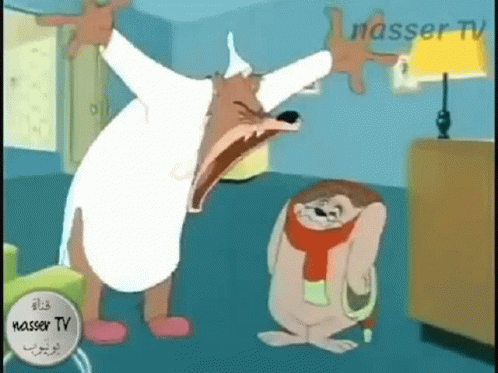 A Cartoon Of A Fox And A Rabbit With Nasser Tv Written On The Bottom Right GIF