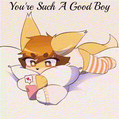 a cartoon of a fox laying on a pillow with the words you 're such a good boy