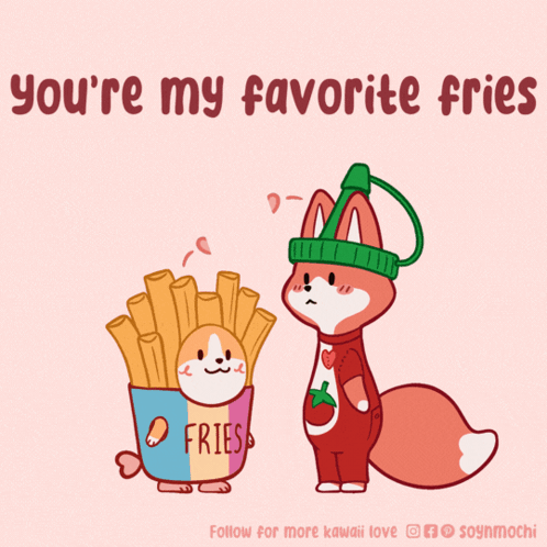 A Cartoon Of A Fox Standing Next To A Bucket Of Fries GIF