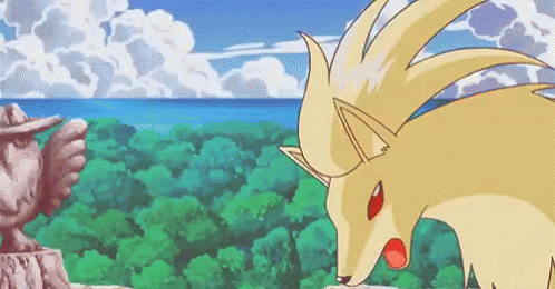 Cartoon Fox Next To Bird Statue In Forest GIF