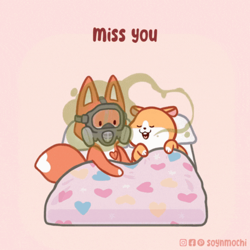 A Cartoon Of A Fox Wearing A Gas Mask And A Dog Laying In Bed GIF