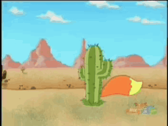 A Cartoon Of A Fox Wearing A Sombrero Standing Next To A Cactus GIF