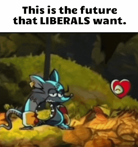 A Cartoon Of A Fox With A Heart And The Words " This Is The Future That Liberals Want " GIF