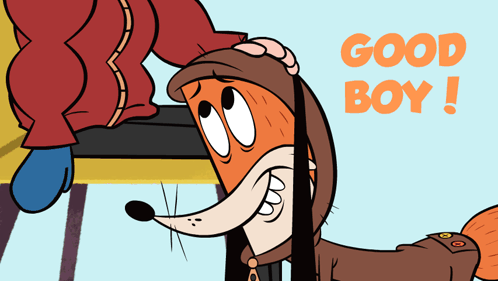 A Cartoon Of A Fox With The Words Good Boy Behind Him GIF