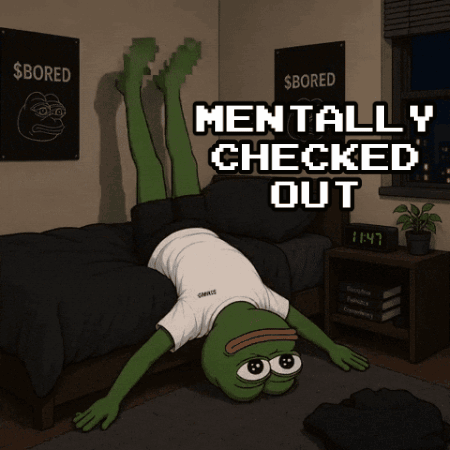 a cartoon of a frog doing a handstand with the words mentally checked out below him