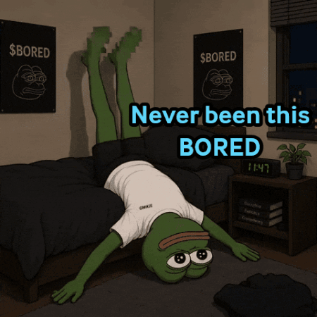 A Cartoon Of A Frog Doing A Handstand With The Words " Never Been This Bored " Below Him GIF