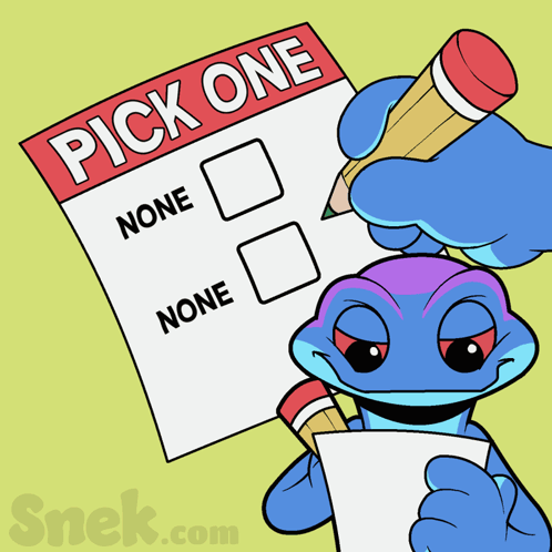 A Cartoon Of A Frog Filling Out A Pick One Form With A Pencil GIF