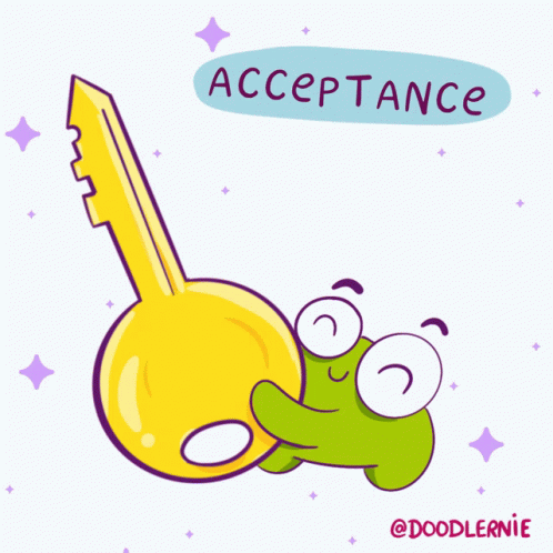 A Cartoon Of A Frog Holding A Key With The Words Acceptance Is The Key Below It GIF
