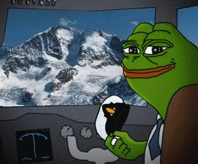 A Cartoon Of A Frog Holding A Steering Wheel In Front Of A Mountain GIF