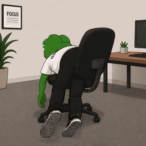 A Cartoon Of A Frog Laying On A Chair With A Focus Poster On The Wall Behind Him GIF