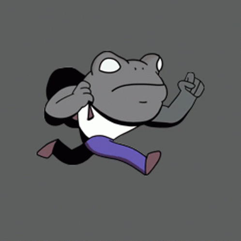 A Cartoon Of A Frog Running With A Bag On Its Back GIF