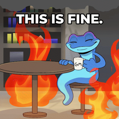 A Cartoon Of A Frog Sitting At A Table With A Cup That Says Gm On It GIF