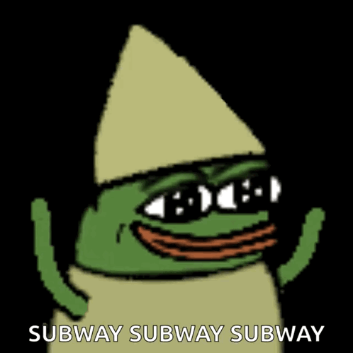 A Cartoon Of A Frog Wearing A Hat And Sunglasses With The Words Subway Subway Subway Below It . GIF