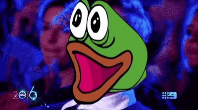 a cartoon of a frog with a surprised look on its face and the year 2016