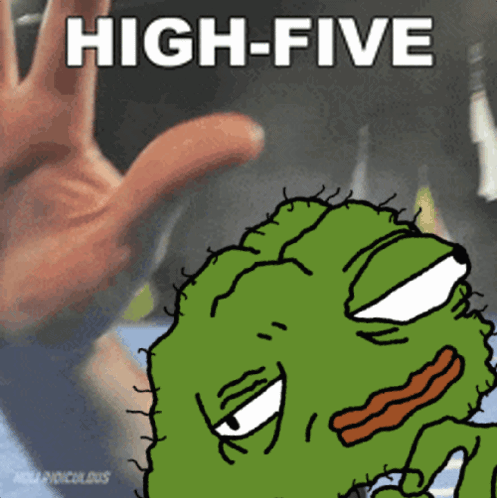 A Cartoon Of A Frog With The Words High-Five Written Above It GIF