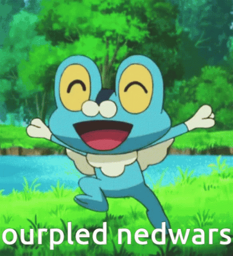 A Cartoon Of A Frog With The Words " Ourpled Nedwars " On The Bottom GIF