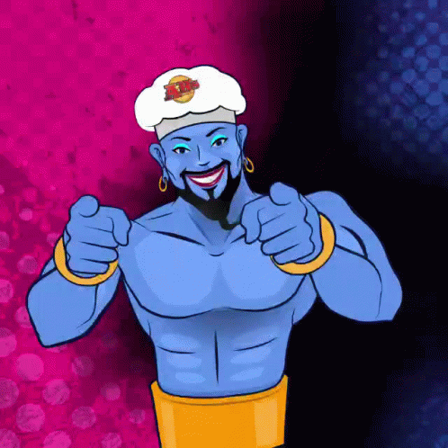 A Cartoon Of A Genie Pointing At The Viewer GIF