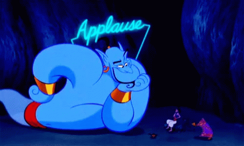 A Cartoon Of A Genie With The Word Applause Written On It GIF
