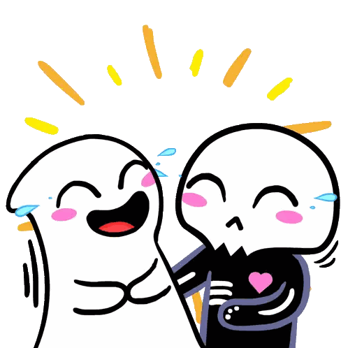a cartoon of a ghost hugging another ghost with a heart on his chest