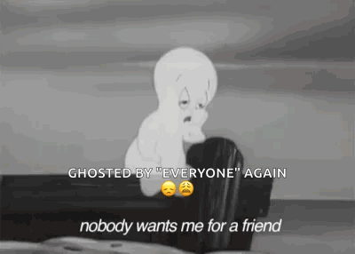 A Cartoon Of A Ghost Sitting On A Coffin With The Words `` Nobody Wants Me For A Friend '' GIF