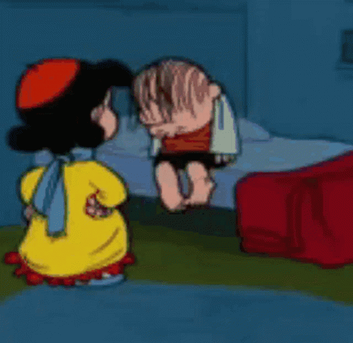 A Cartoon Of A Girl And A Boy Standing Next To Each Other GIF